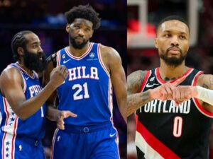 James Harden, Joel Embiid and Damian Lillard