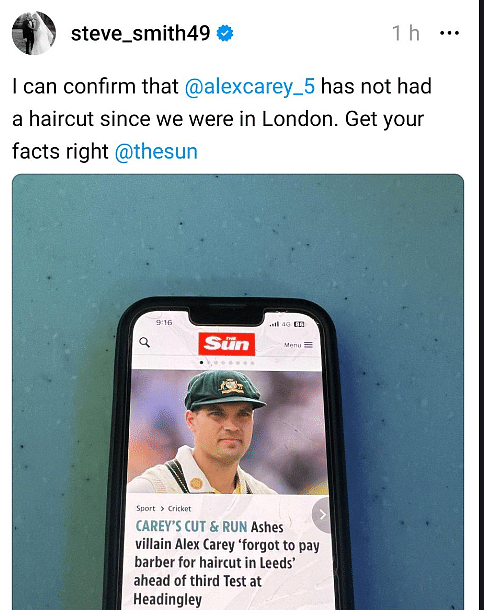 Steve Smith Debuts On Thread By Defending Alex Carey Over