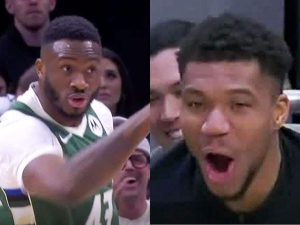 Giannis couldn't contain himself after Thanasis' highlight play (ESPN)