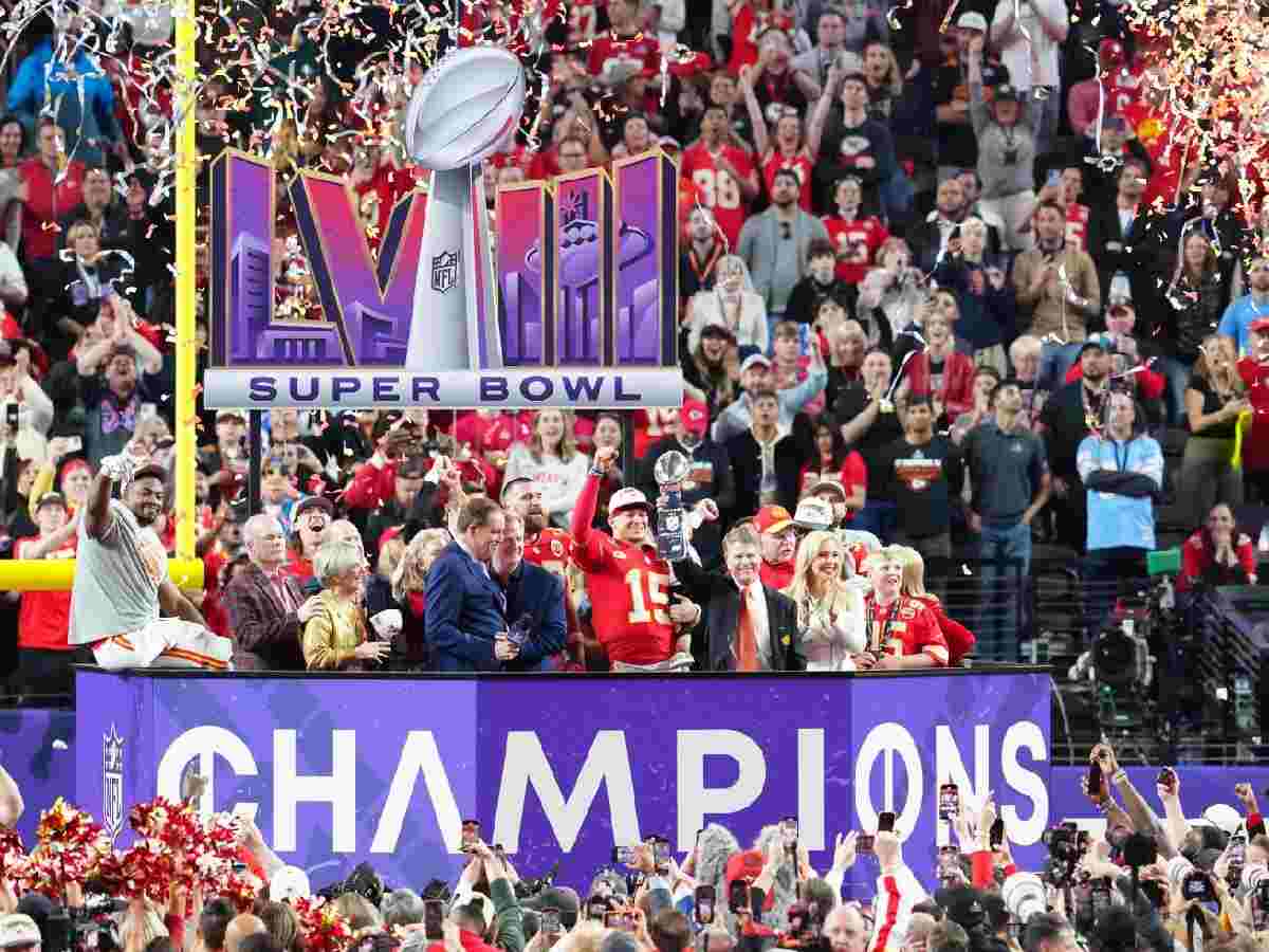 Kansas City Chiefs QB Patrick Mahomes celebrating consecutive SB wins