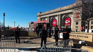 Kansas City police are seen at Union Station, where a shooting broke out during the Chiefs Super Bowl victory rally on Wednesday, Feb. 14, 2024, in Kansas City, Missouri.