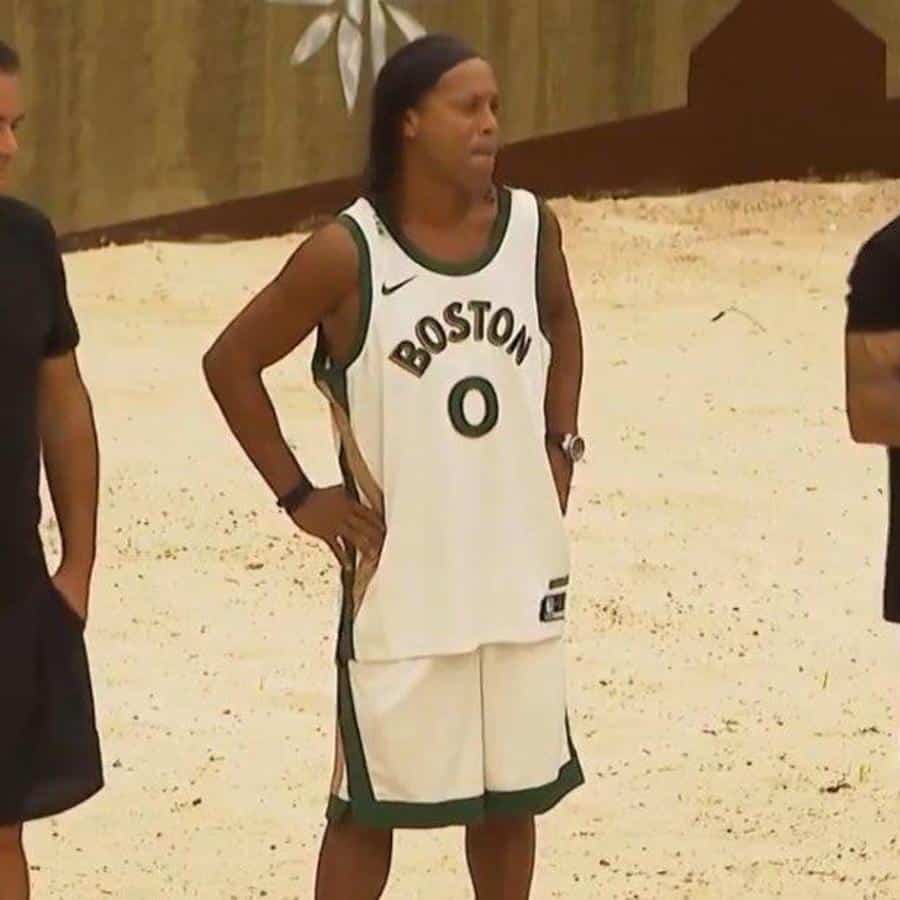 Brazilian football legend, Ronaldinho spotted wearing Jayson Tatum's Boston Celtics Jersey (Via X)