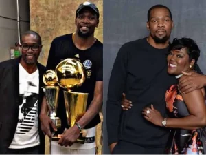 Kevin Durant with his father (left) and his mother