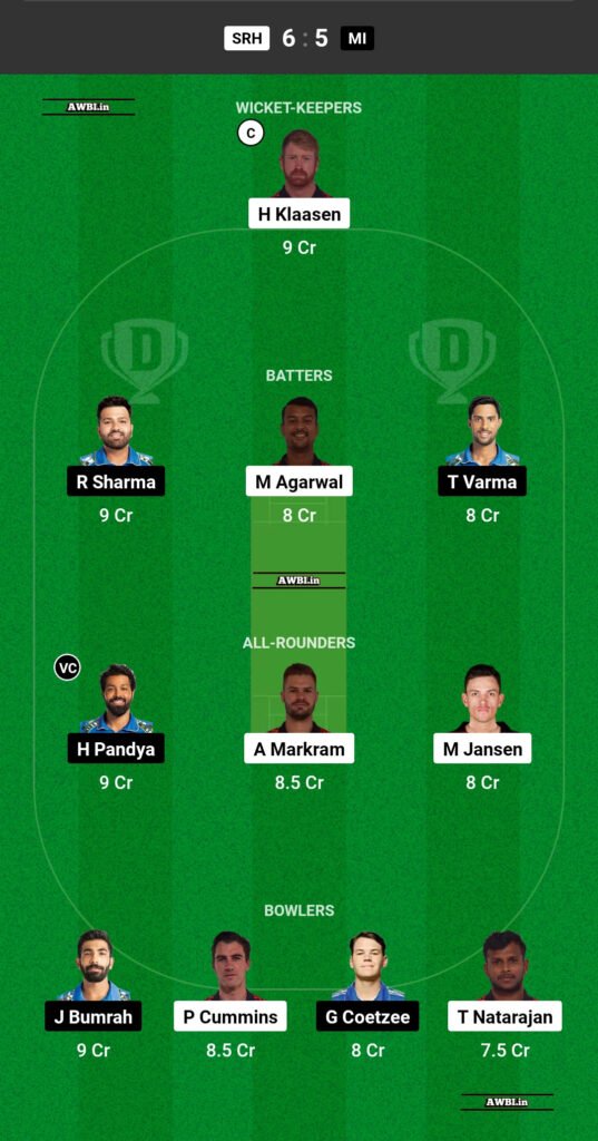 SRH vs MI Dream11 Prediction Team 2