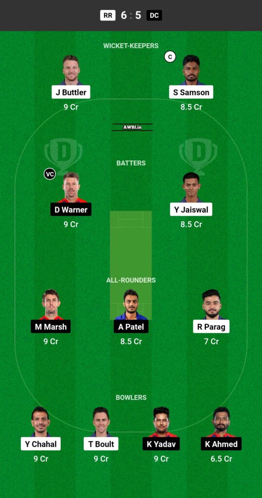 RR vs DC Dream11 Prediction Team 2