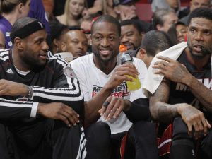 Udonis Haslem, LeBron James, Dwyane Wade