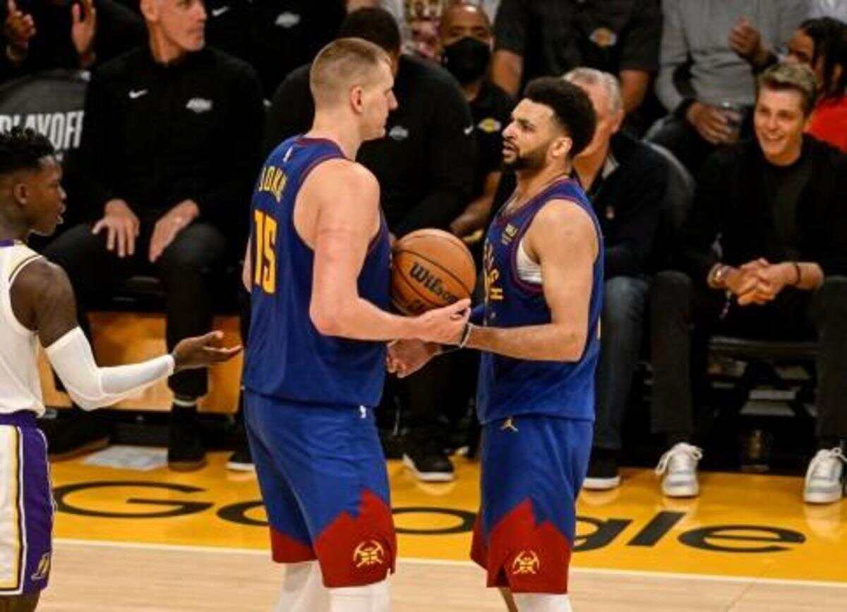 Nikola Jokic and Jamal Murray against the Los Angeles Lakers (Via The Denver Post)