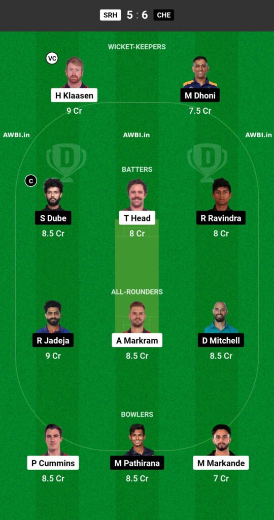 SRH vs CSK Dream11 Prediction Team 1