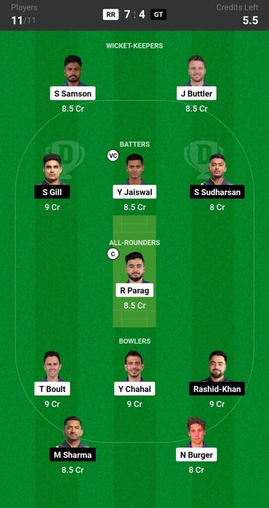 RR vs GT Dream11 Prediction Team 2