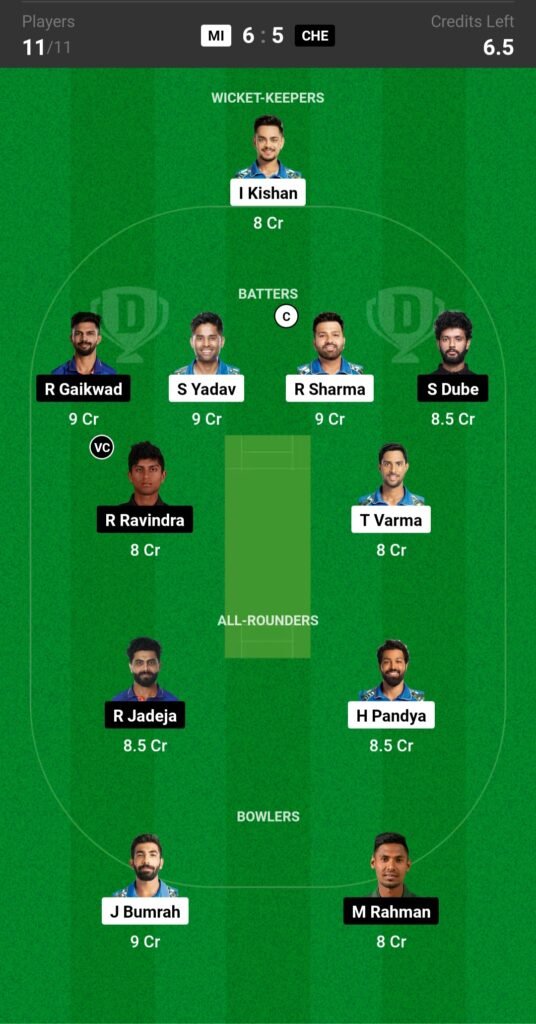 MI vs CSK Dream11 Prediction Team 1