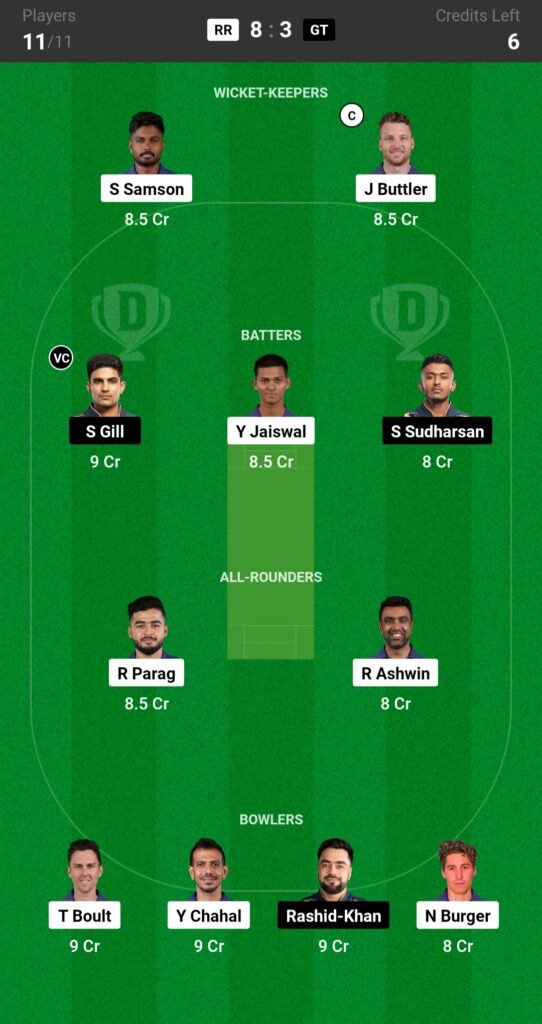 RR vs GT Dream11 Prediction Team 1