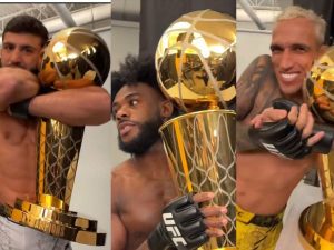 UFC 300 stars with the NBA Trophy