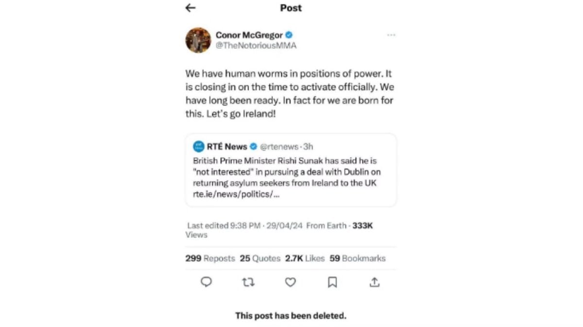 Conor McGregor's deleted response to Rishi Sunak