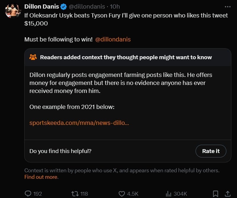 Community notes exposing Dillon Danis on X which he later deleted