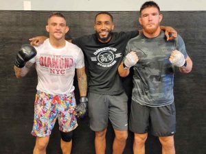 Dustin Poirier in floral shorts while training