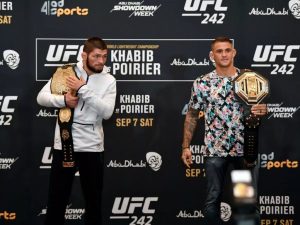 Dustin Poirier and Khabib Nurmagomedov before their fight