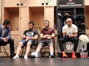 Rizwan Magomedov, Islam Makhachev, Khabib Nurmagomedov, and Ali Abdelaziz