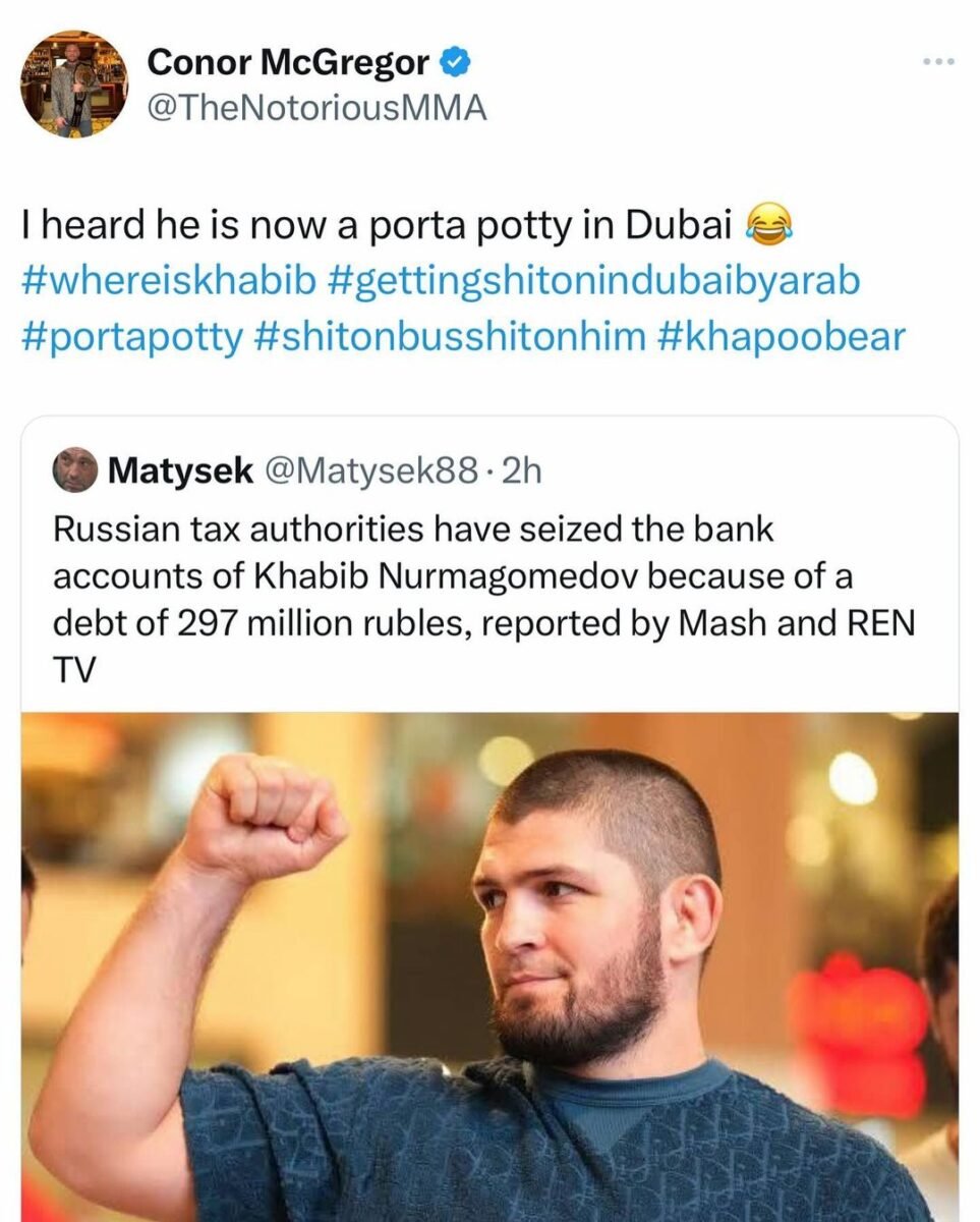 Another Conor McGregor tweet on Khabib which he later deleted