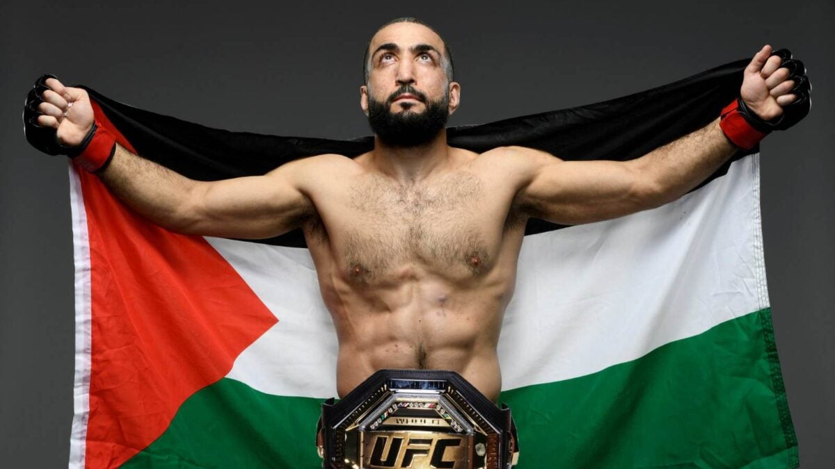 Belal Muhammad with the Palestinian flag