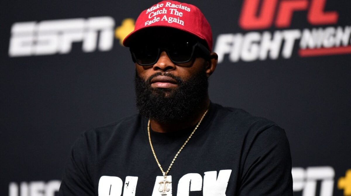 Tyron Woodley raising awareness for “Black Lives Matter“ at a UFC presser