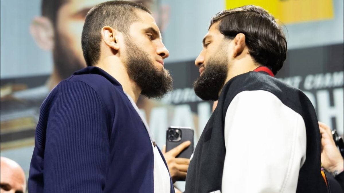 Islam Makhachev and Arman Tsarukyan face-off