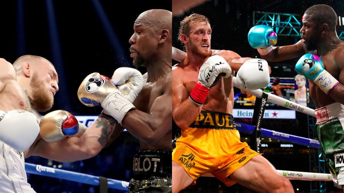 Conor McGregor and Logan Paul in a boxing match against Floyd Mayweather